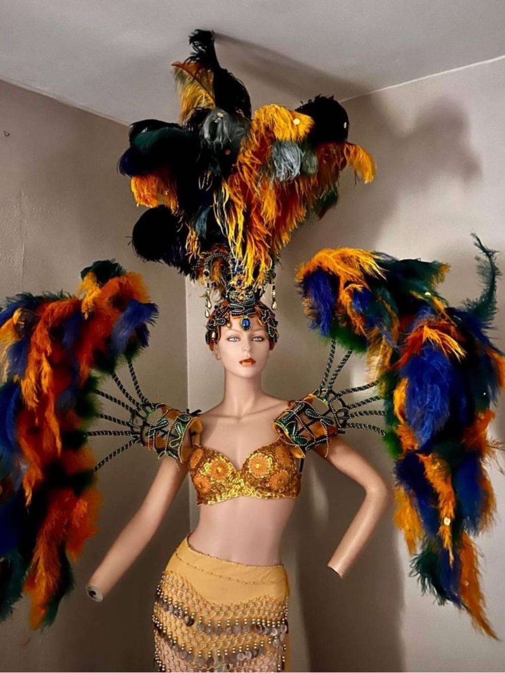 Showgirl Carnaval Headdress Feather Headpiece and Shoulder Wings Costume